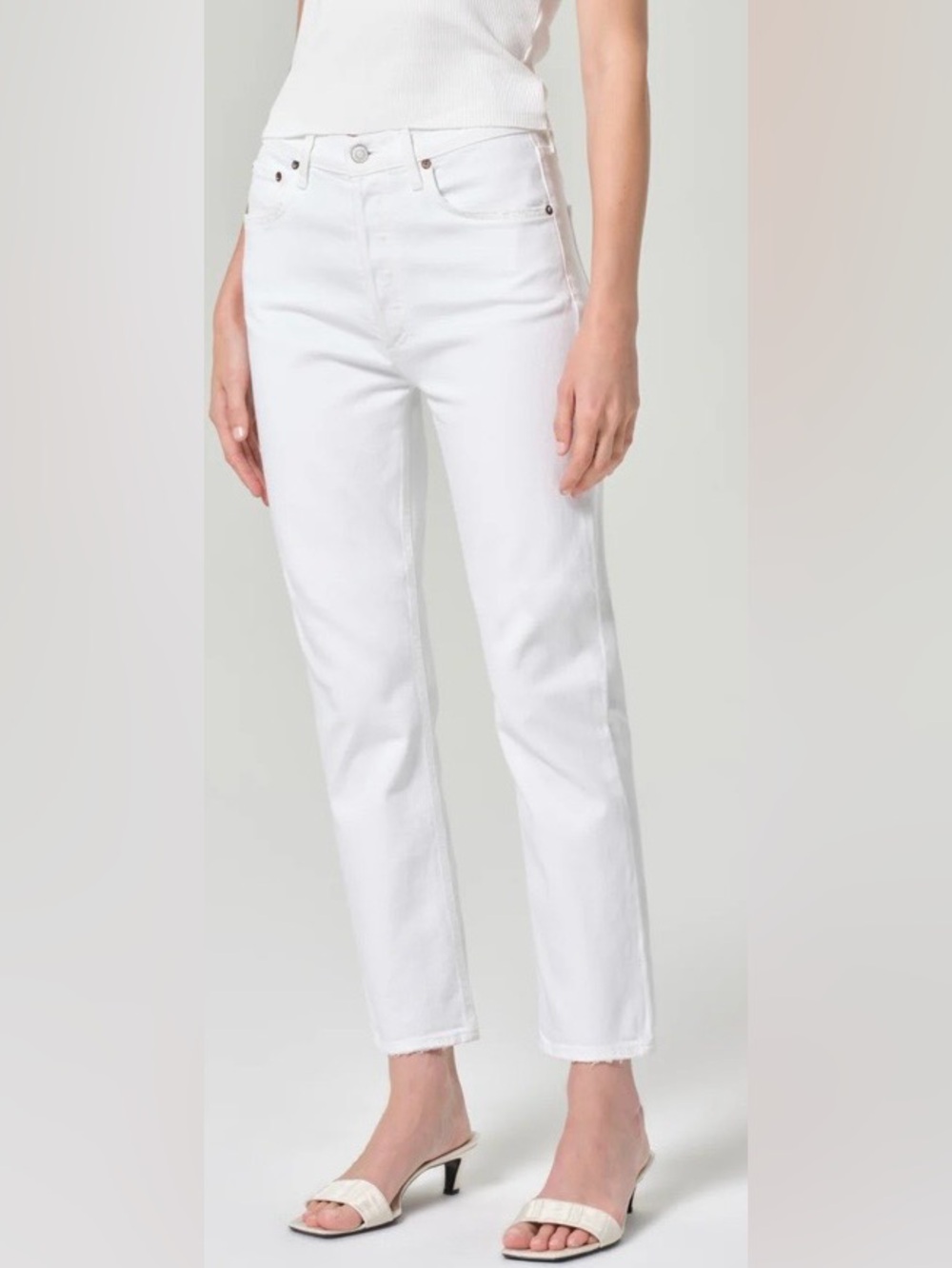 #205- NEW Agolde Riley High Rise White Straight Crop - Comfort Stretch Jeans - Picture 5 of 15